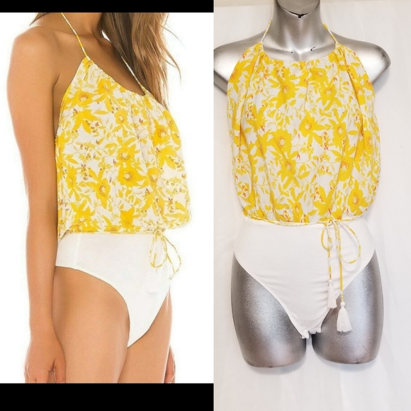 Free People Liza Halter Bodysuit, Size Small - Yel - Picture 2 of 9